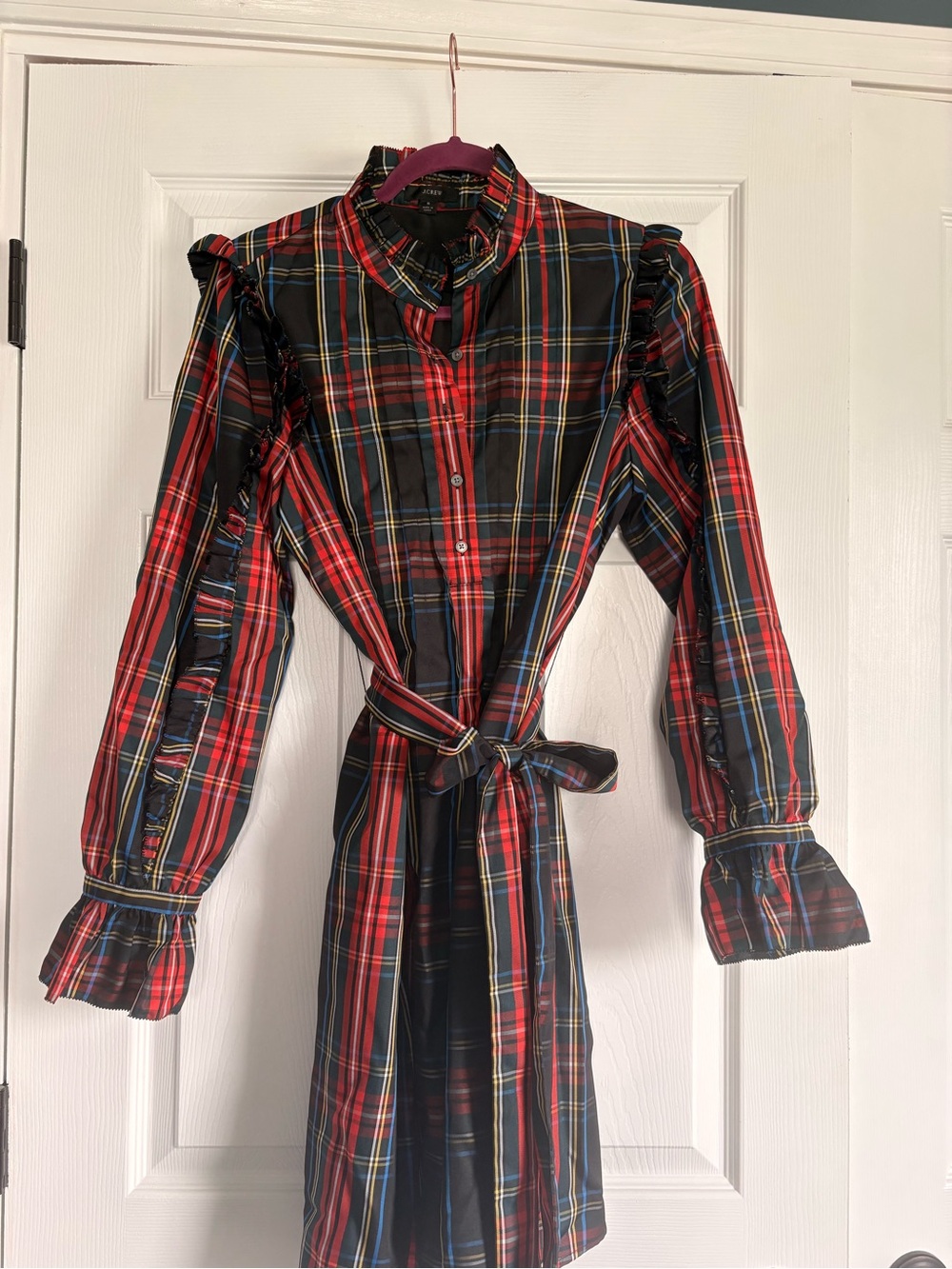 J. Crew Red and Black Plaid Long-Sleeve Holiday Dress